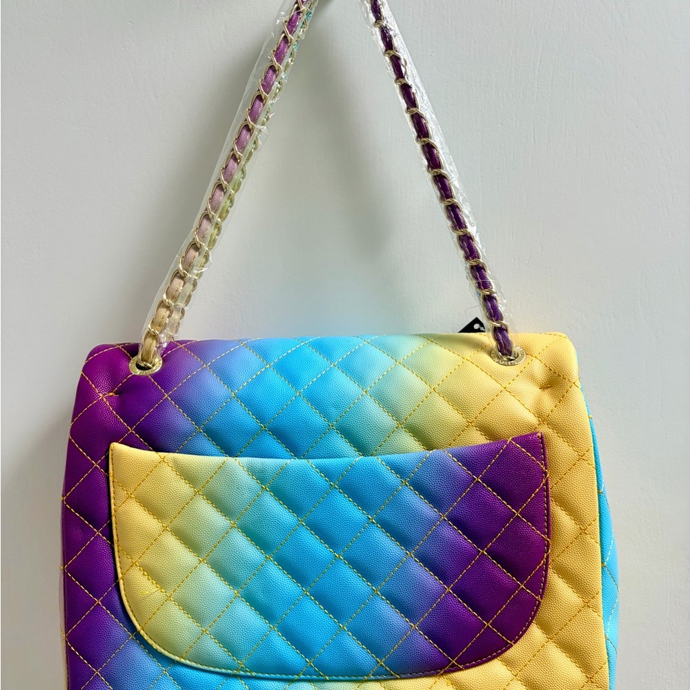 Gradient Quilted Shoulder Bag in Yellow Blue Purple - Designer Style - Picture 2 of 13